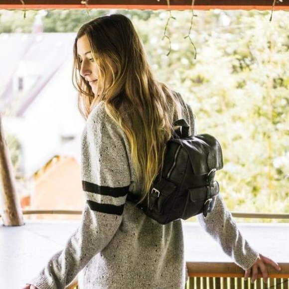 Sadie Black Real Leather Backpack Anabaglish NEW - Picture 3 of 7